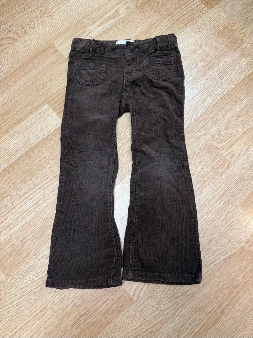 Old Navy Girls 4T Brown Corduroy Flare Pants Front Patch Pockets Retro Preppy